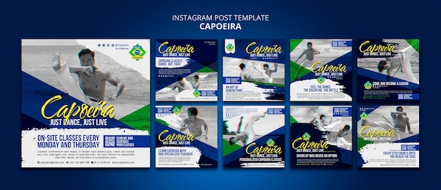 PSD gratuito publicaciones de instagram de capoeira de diseño plano.