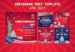 PSD gratuito publicaciones de instagram de celebración del 4 de julio