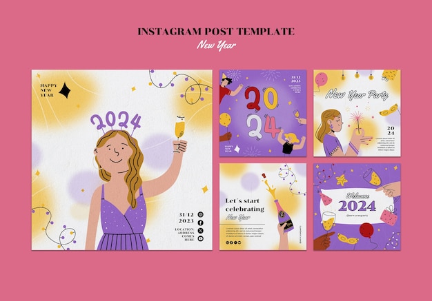 PSD gratuito publicaciones de instagram de celebración del año nuevo 2024.