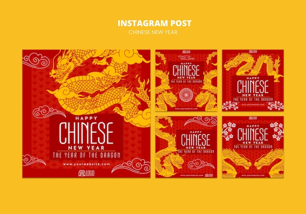 PSD gratuito publicaciones en instagram de la celebración del año nuevo chino
