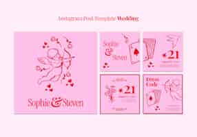 PSD gratuito publicaciones de instagram de celebración de bodas dibujadas a mano