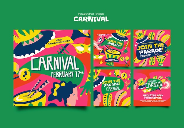 PSD gratuito las publicaciones de instagram de la celebración del carnaval