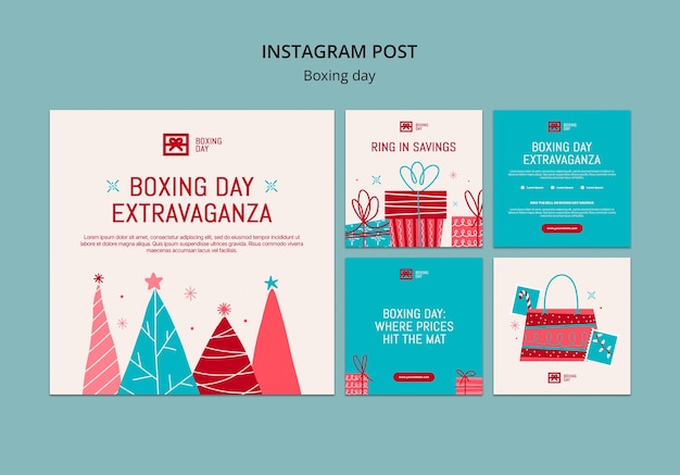 PSD gratuito publicaciones de instagram de celebración del día del boxeo