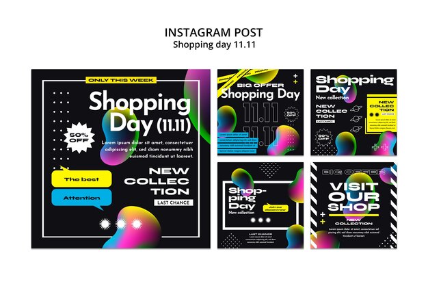 Publicaciones de instagram de celebración del día de compras.