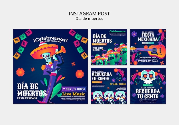 PSD gratuito las publicaciones de instagram de la celebración del día de los muertos