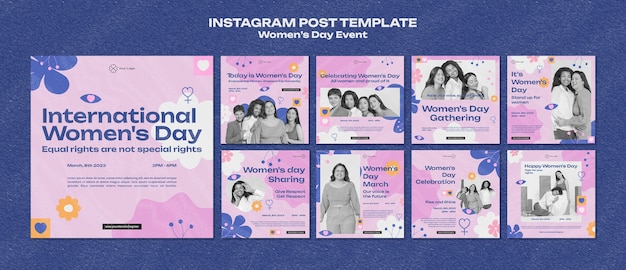 PSD gratuito publicaciones de instagram de celebración del día de la mujer