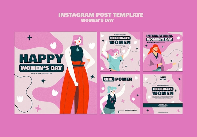 PSD gratuito publicaciones de instagram de celebración del día de la mujer.