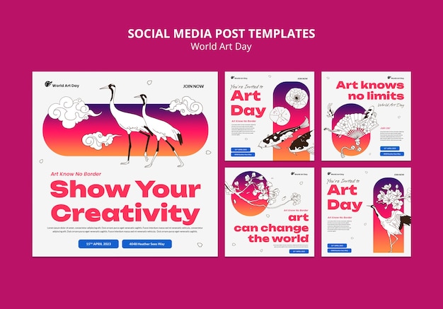 PSD gratuito publicaciones de instagram de celebración del día mundial del arte