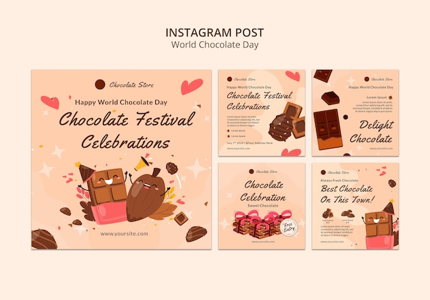 PSD gratuito publicaciones de instagram de celebración del día mundial del chocolate