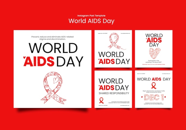 PSD gratuito publicaciones de instagram de celebración del día mundial del sida