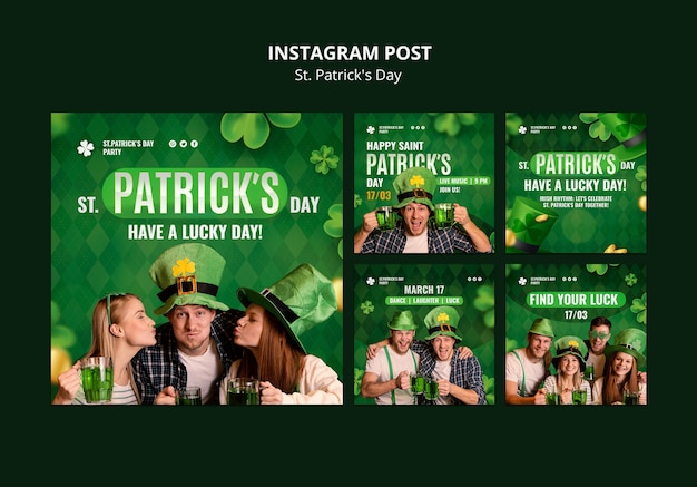 PSD gratuito las publicaciones de instagram de la celebración del día de san patricio.