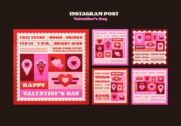 PSD gratuito publicaciones de instagram de celebración del día de san valentín