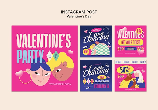 PSD gratuito publicaciones de instagram de celebración del día de san valentín