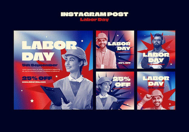 PSD gratuito publicaciones de instagram de celebración del día del trabajo