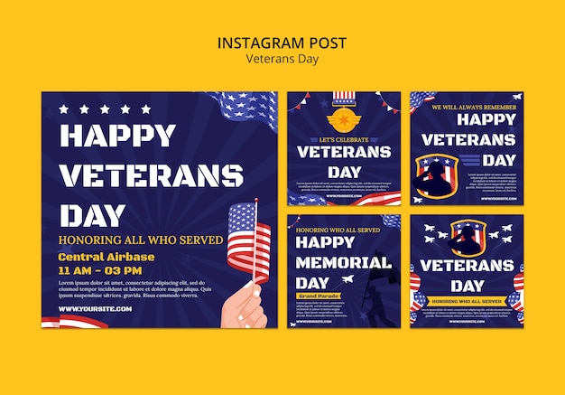 PSD gratuito publicaciones de instagram de celebración del día de los veteranos