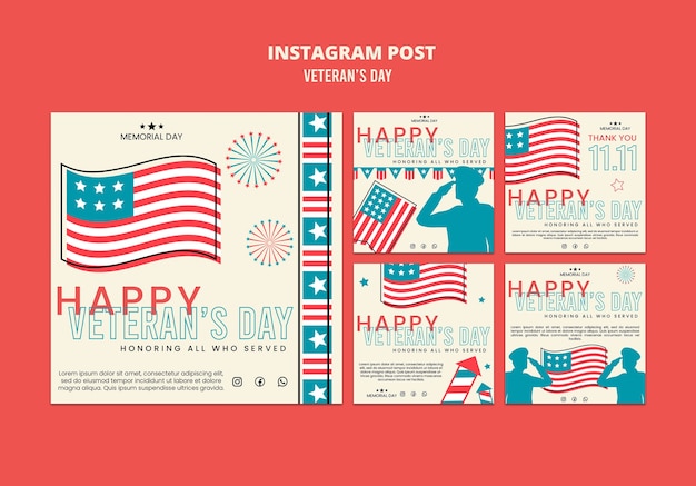 PSD gratuito publicaciones de instagram de celebración del día de los veteranos