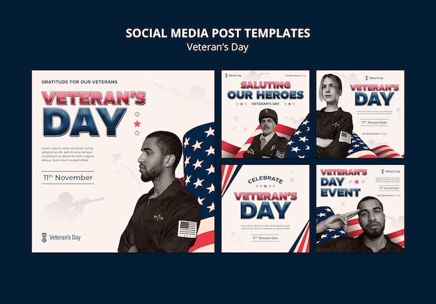 PSD gratuito publicaciones de instagram de celebración del día de los veteranos