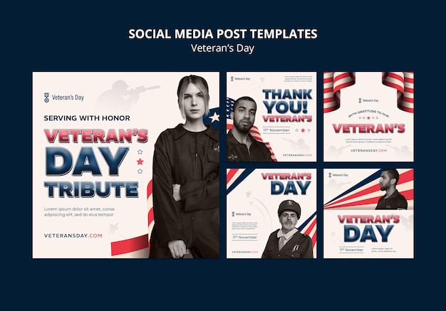 PSD gratuito publicaciones de instagram de celebración del día de los veteranos