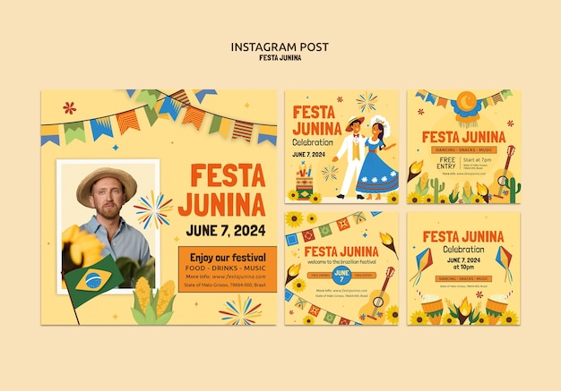 PSD gratuito las publicaciones de instagram de la celebración de festa junina