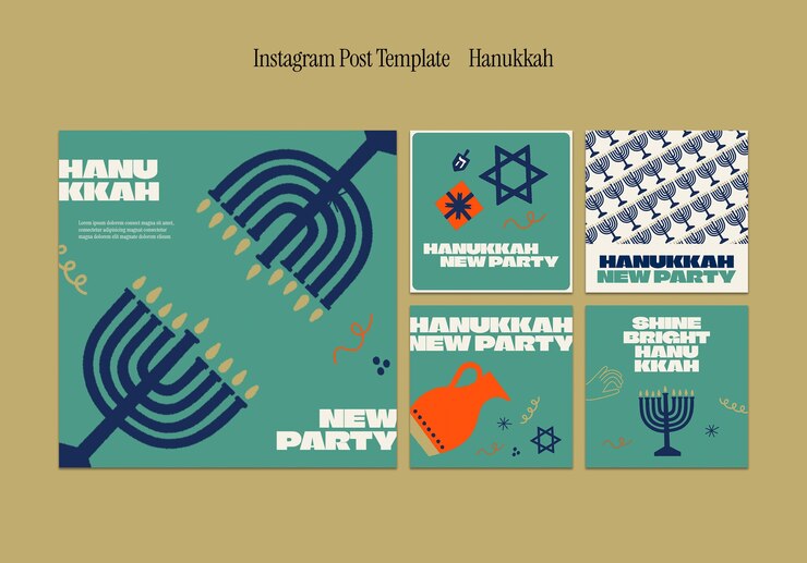 PSD gratuito publicaciones de instagram de celebración de hanukkah
