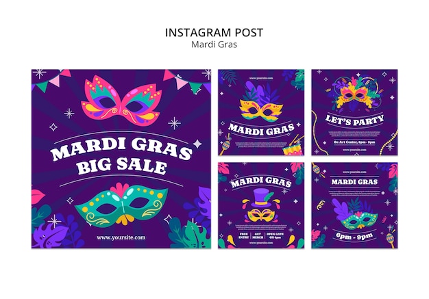 PSD gratuito las publicaciones de instagram de la celebración del mardi gras