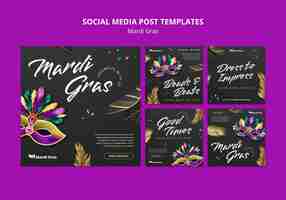 PSD gratuito las publicaciones de instagram de la celebración del mardi gras