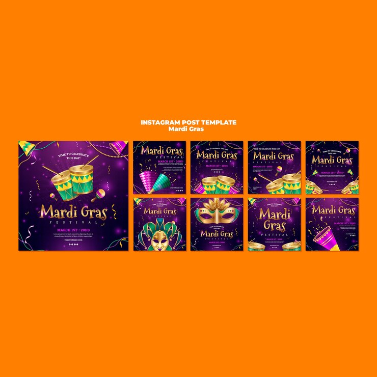 PSD gratuito las publicaciones de instagram de la celebración del mardi gras