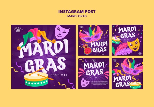 PSD gratuito las publicaciones de instagram de la celebración del mardi gras