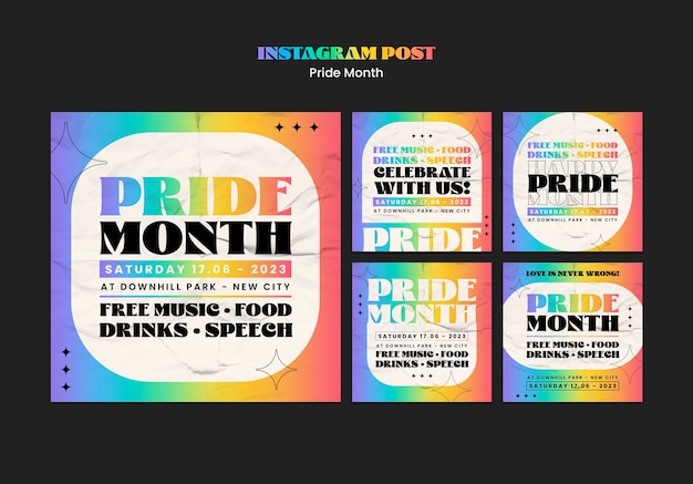 PSD gratuito publicaciones de instagram de celebración del mes del orgullo