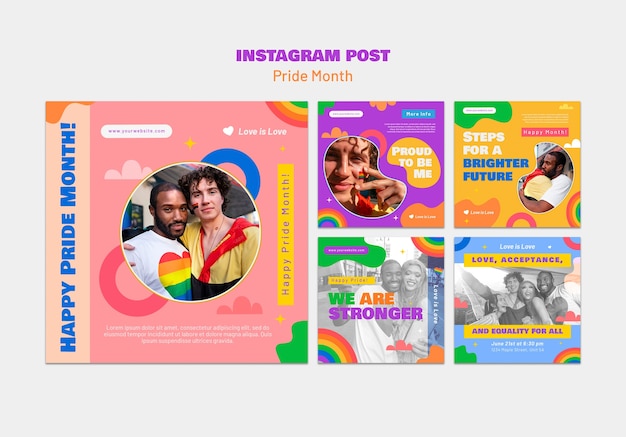 PSD gratuito publicaciones de instagram de celebración del mes del orgullo