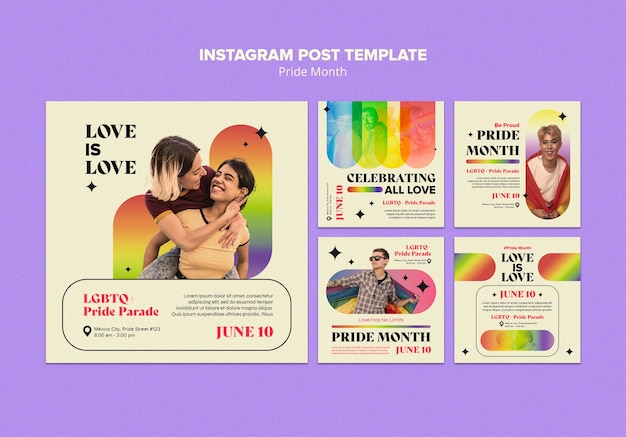 PSD gratuito publicaciones de instagram de celebración del mes del orgullo