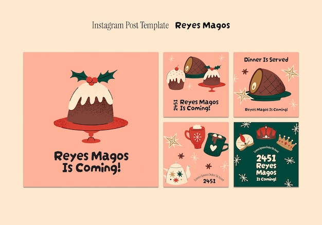 PSD gratuito las publicaciones de instagram de la celebración de reyes magos