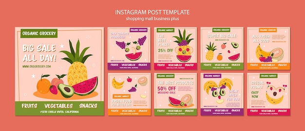 Publicaciones de instagram de centro comercial dibujadas a mano