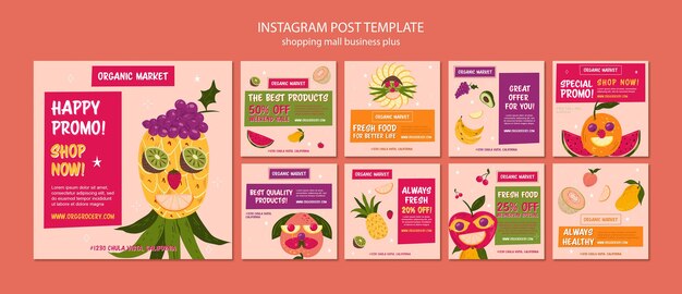 Publicaciones de instagram de centro comercial dibujadas a mano