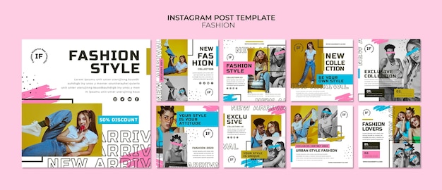 PSD gratuito publicaciones de instagram de colección de moda de diseño plano