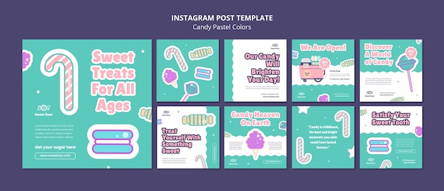 PSD gratuito publicaciones de instagram de colores pastel de caramelo