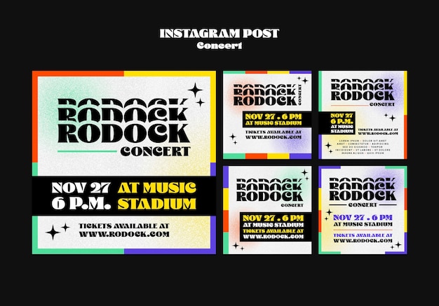 PSD gratuito publicaciones de instagram coloridas de conciertos divertidos