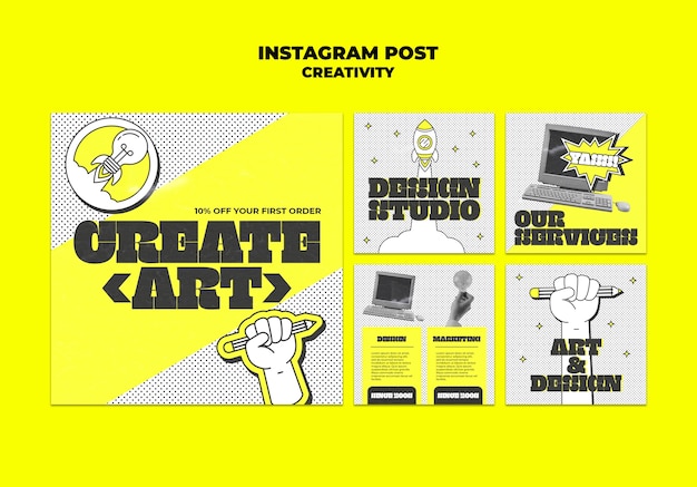 Publicaciones de instagram de concepto de creatividad de diseño plano