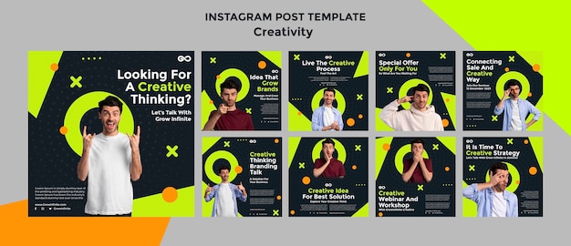 PSD gratuito publicaciones de instagram de concepto de creatividad de diseño plano