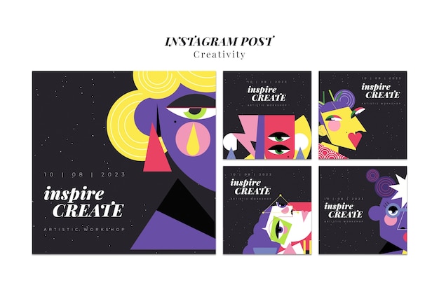 Publicaciones de instagram de concepto de creatividad de diseño plano
