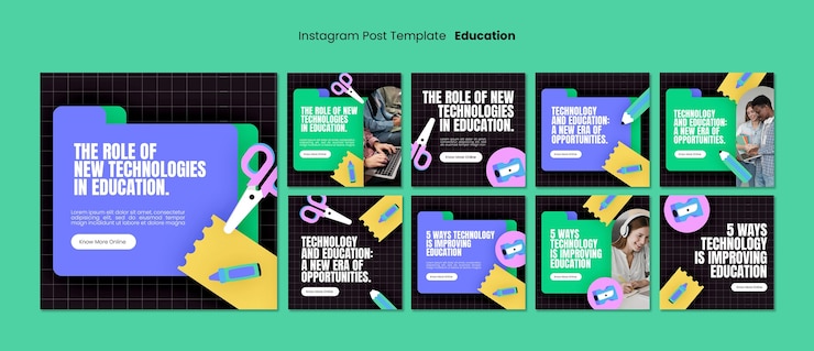 PSD gratuito publicaciones de instagram de concepto de educación de diseño plano