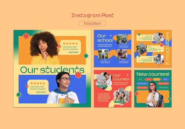 PSD gratuito publicaciones de instagram de concepto de educación