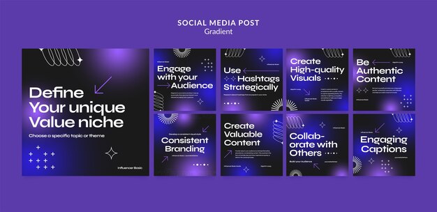 Publicaciones de instagram de concepto de marca personal degradado
