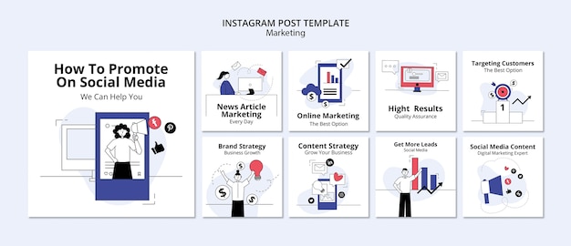 Publicaciones de instagram de concepto de marketing dibujado a mano