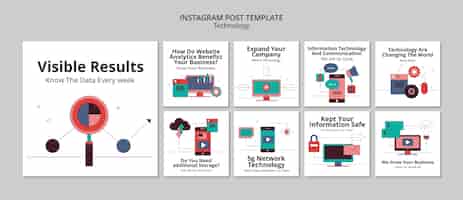 PSD gratuito publicaciones de instagram de concepto de tecnología de diseño plano