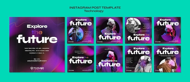 Publicaciones de instagram de concepto de tecnología de gradiente