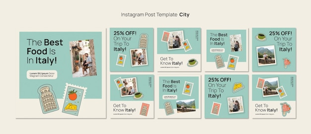 Publicaciones de instagram de concepto de viaje dibujado a mano