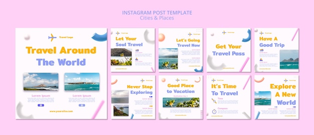 PSD gratuito publicaciones de instagram de concepto de viaje