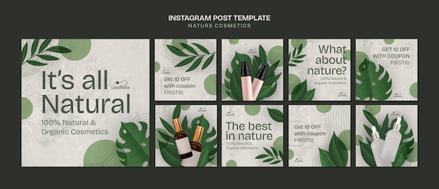 PSD gratuito las publicaciones de instagram de cosméticos naturales