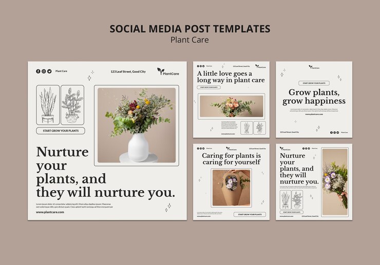PSD gratuito publicaciones de instagram de cuidado de plantas dibujadas a mano